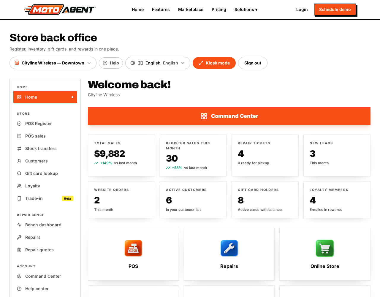 The home dashboard and setup steps